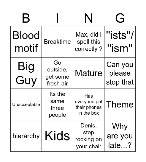 Blood Motif Bingo Card