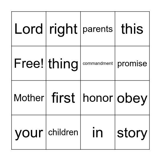 Ephesians 6:1-2 Bingo Card