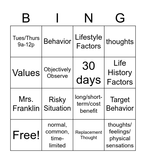 IOP/SOP Bingo Card