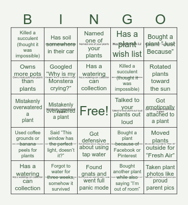 Plant Mom Bingo Card