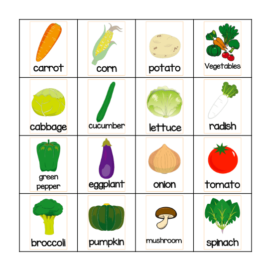 Veggies! Bingo Card
