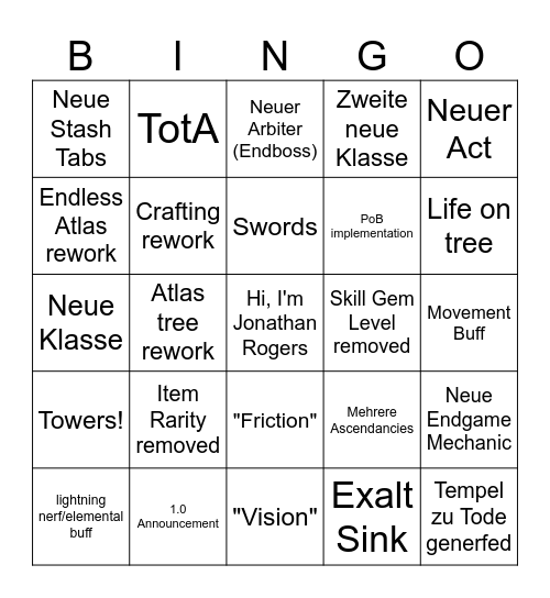 POE 2 Bingo Card