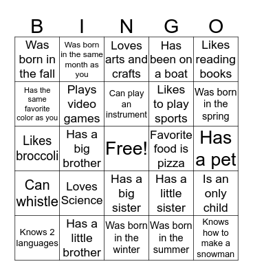 Getting to Know You BINGO Card