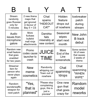 TarkovTV May 8 Bingo Card