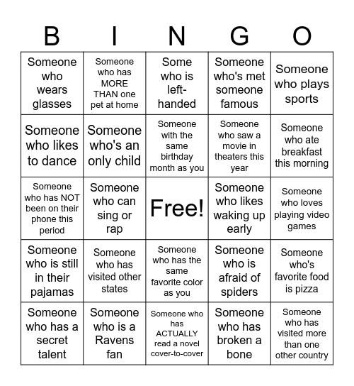 Human Bingo Card