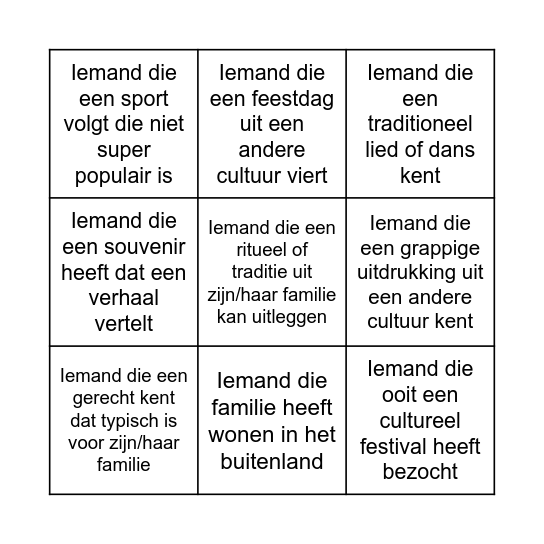 Cultuur Bingo Card