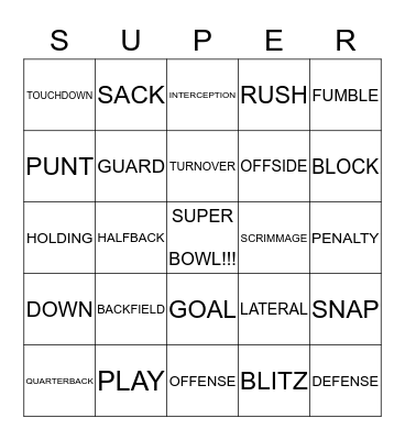 LET'S        PLAY          FOOTBALL!!! Bingo Card