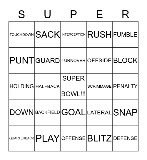 LET'S        PLAY          FOOTBALL!!! Bingo Card