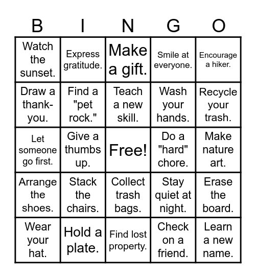 Camp BINGO Card