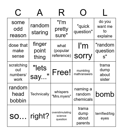 carols bingo card Bingo Card