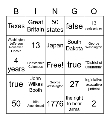 Stars & Stripes Bingo Card