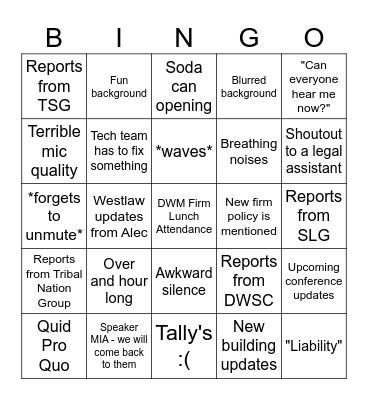 Firm Lunch Bingo Card