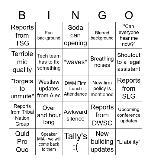 Firm Lunch Bingo Card