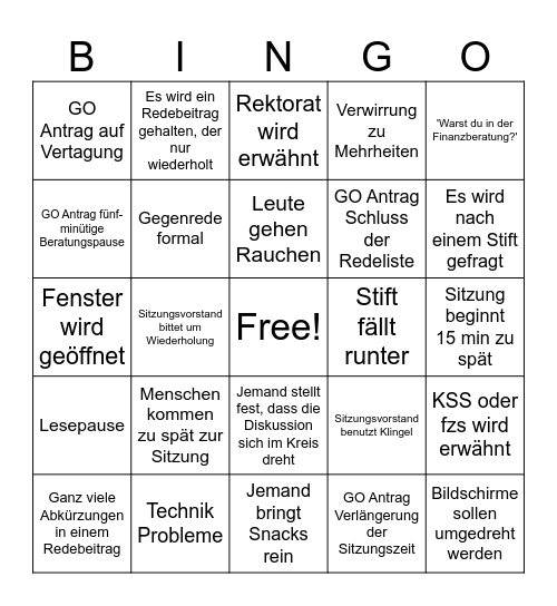 StuRa Plenum Bingo Card