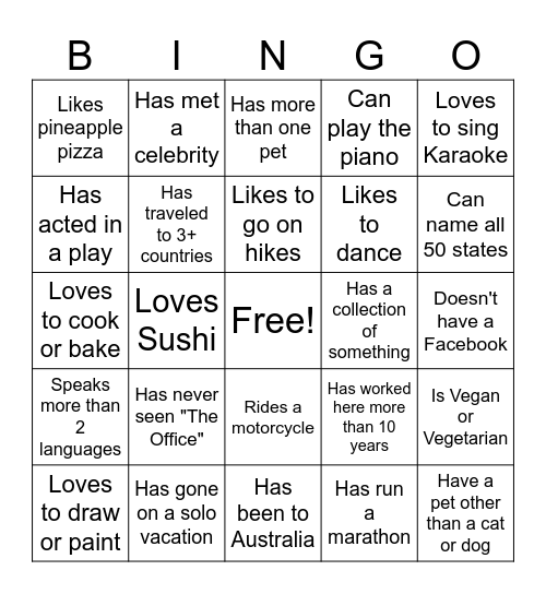 Ice-Ice Breaker! Bingo Card