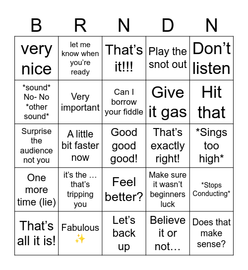 Branden Bingo Card