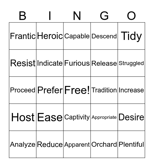 4th Grade Vocabulary Bingo Card