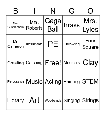 Enrichment Bingo Card