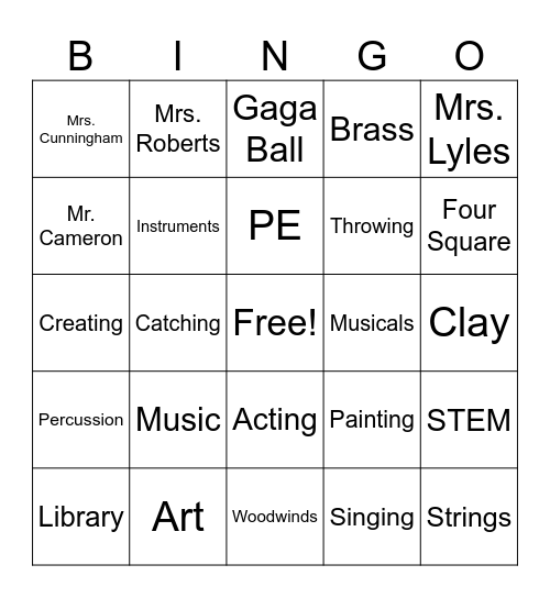 Enrichment Bingo Card