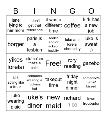gilmore girls bingo Card