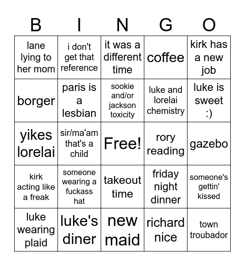 gilmore girls bingo Card