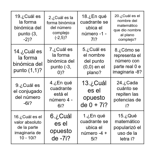 BINGO - COMPLEJO 2 Bingo Card