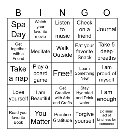 Self Love Bingo! Bingo Card