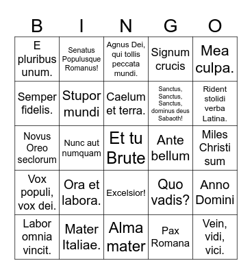 Latina Christiana Bingo Card