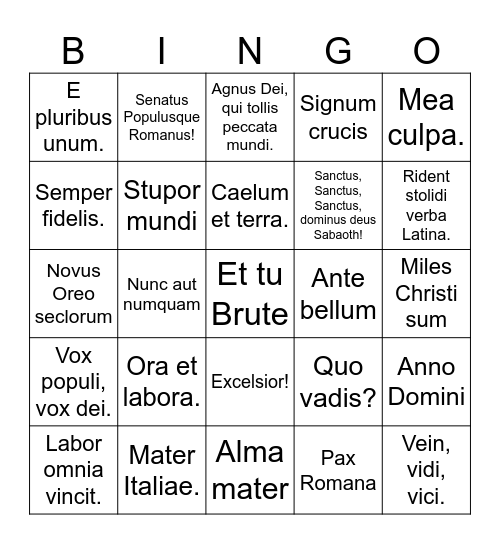 Latina Christiana Bingo Card