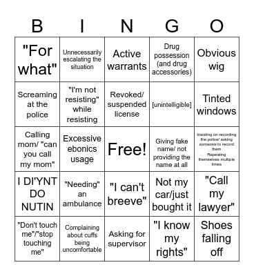 Police body cam Bingo Card