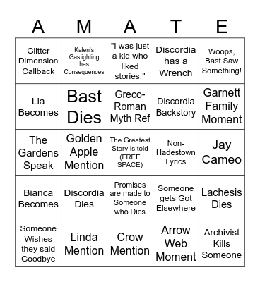 The Reckoning Bingo Card