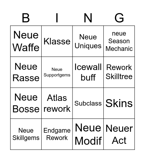 Poe2 Bingo Card