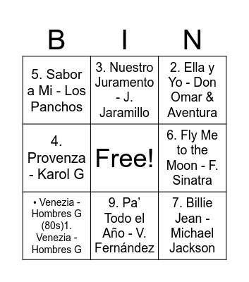 Bingo Musical Bingo Card