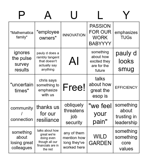 q2 all staff Bingo Card
