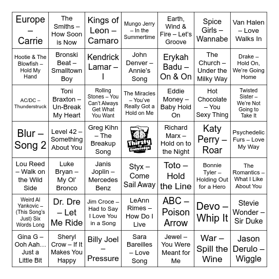 Thirsty For Knowledge Music Bingo Card