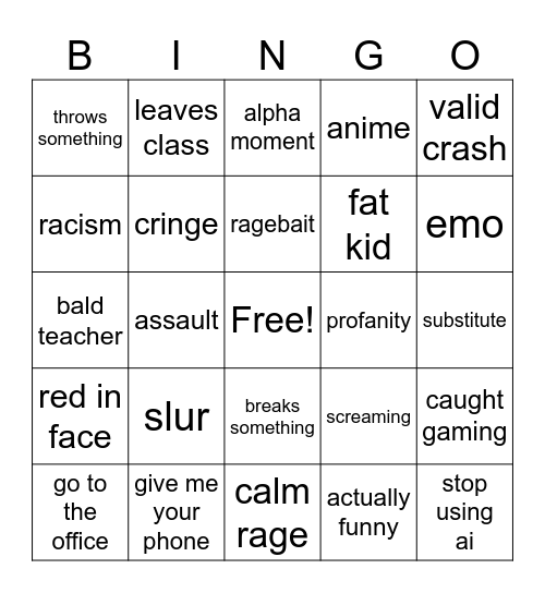teachers crashing out on students Bingo Card