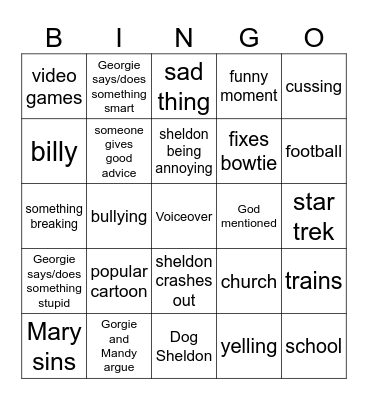 Young sheldon Bingo Card