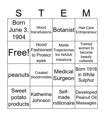STEM Inventors Bingo Card