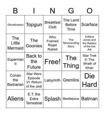 80s Movies Bingo Card