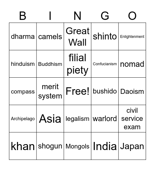 Ancient Asia Bingo Card