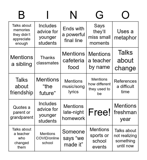 Bye Bye Bingo!! Bingo Card