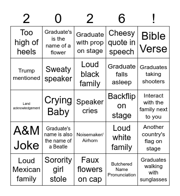 2026 Graduation Bingo Card