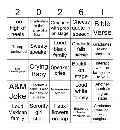2026 Graduation Bingo Card