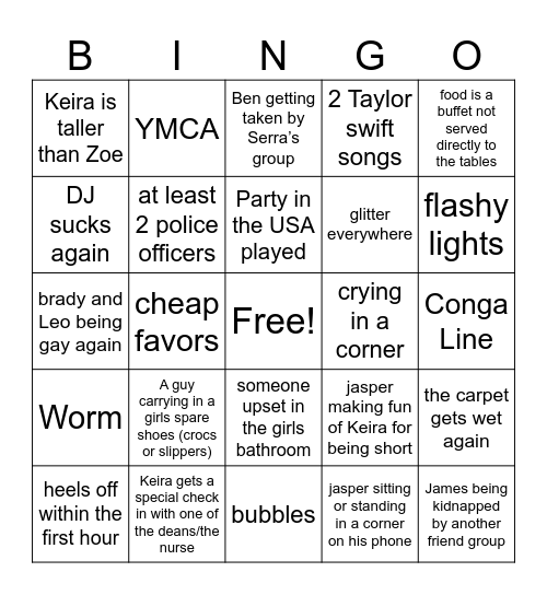 Prom BINGO Card