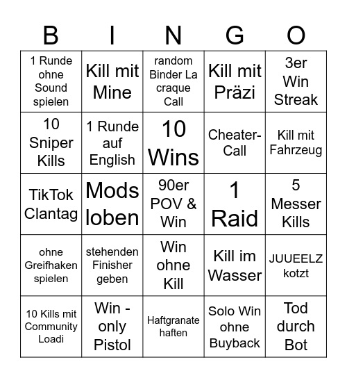 Warzone Bingo Card
