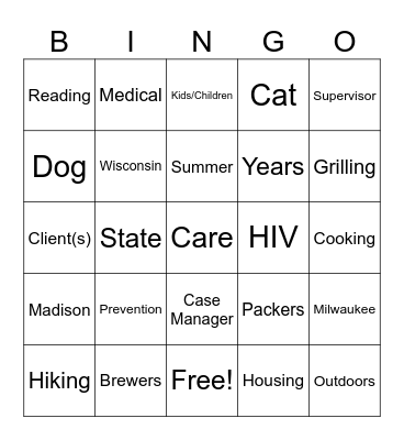 HIV Care Services Bingo Card