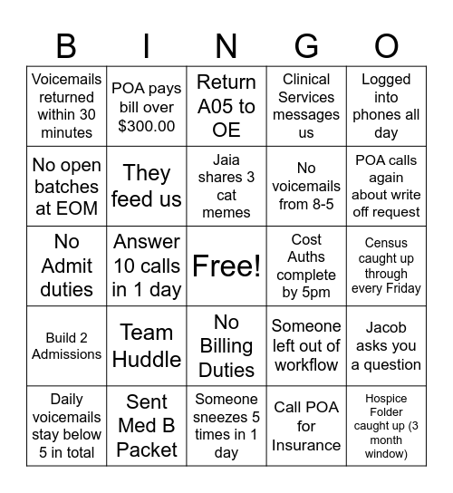 Charlotte Billing Bingo Card