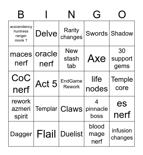 0.5 poe2 Bingo Card