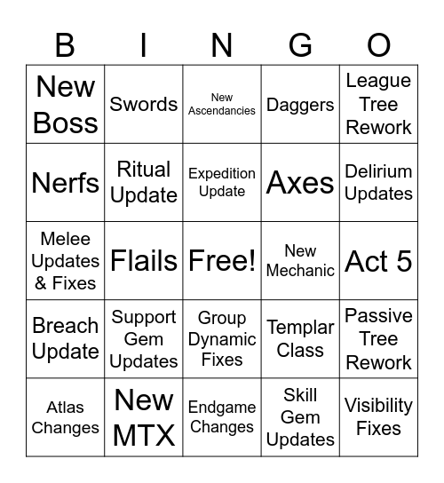PoE 2 Bingo Card