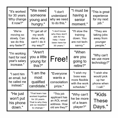 Mind The (Generational) Gap - Bingo Card